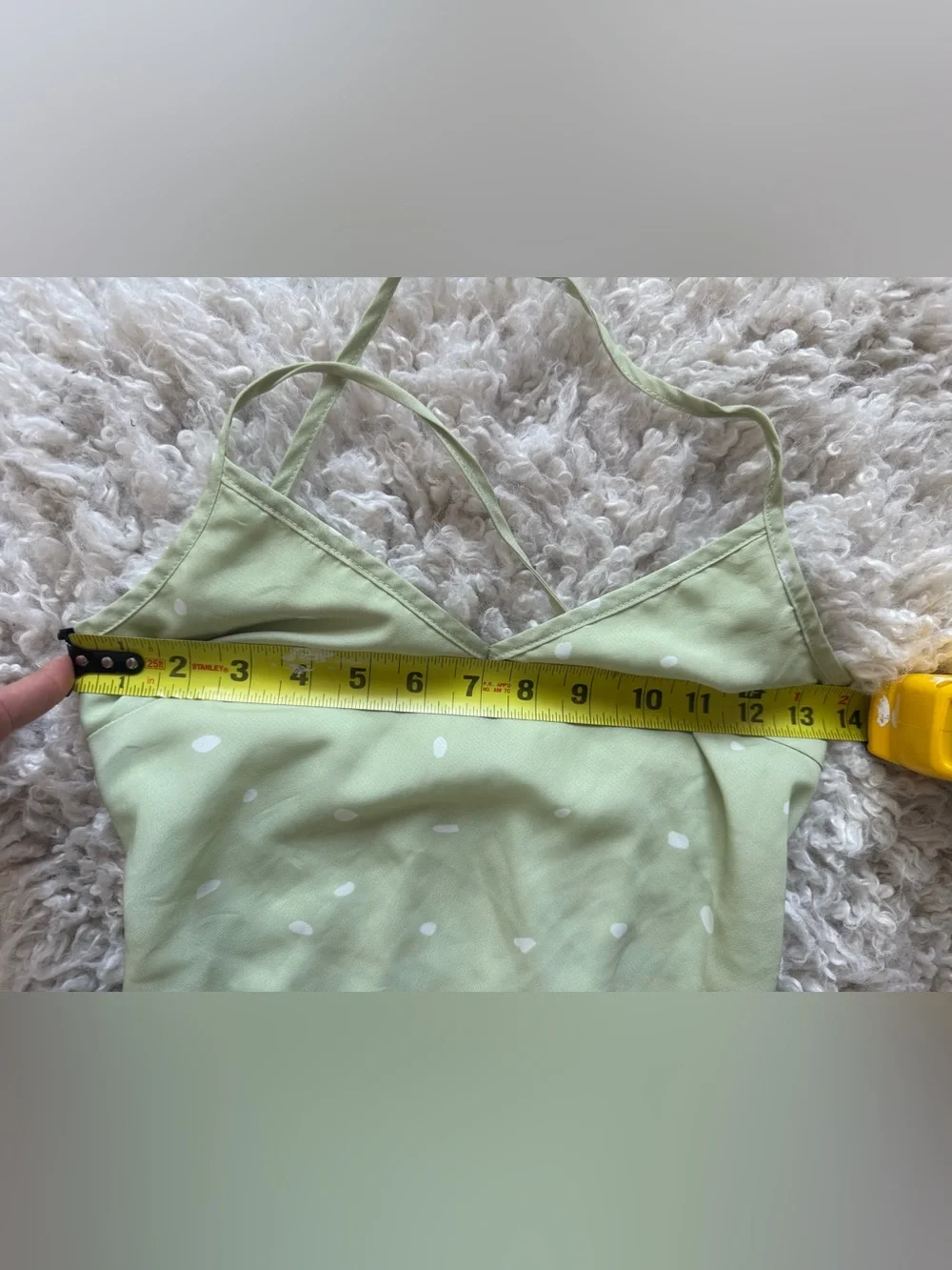 Princess Polly On Cloud Nine Open Back Dress in Sage Green w/ White Polka Dots - Picture 4 of 13